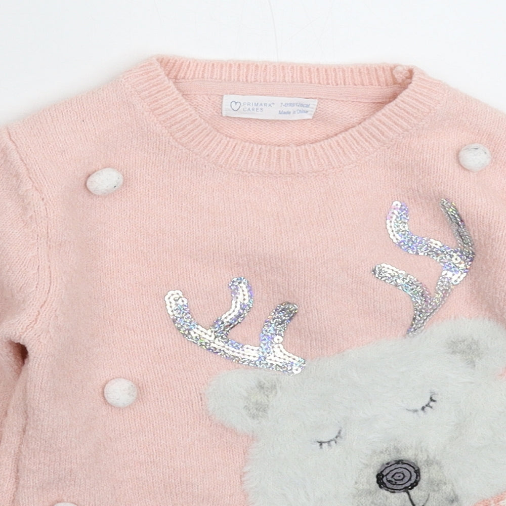 Primark Girls Pink  Knit Pullover Jumper Size 7-8 Years
