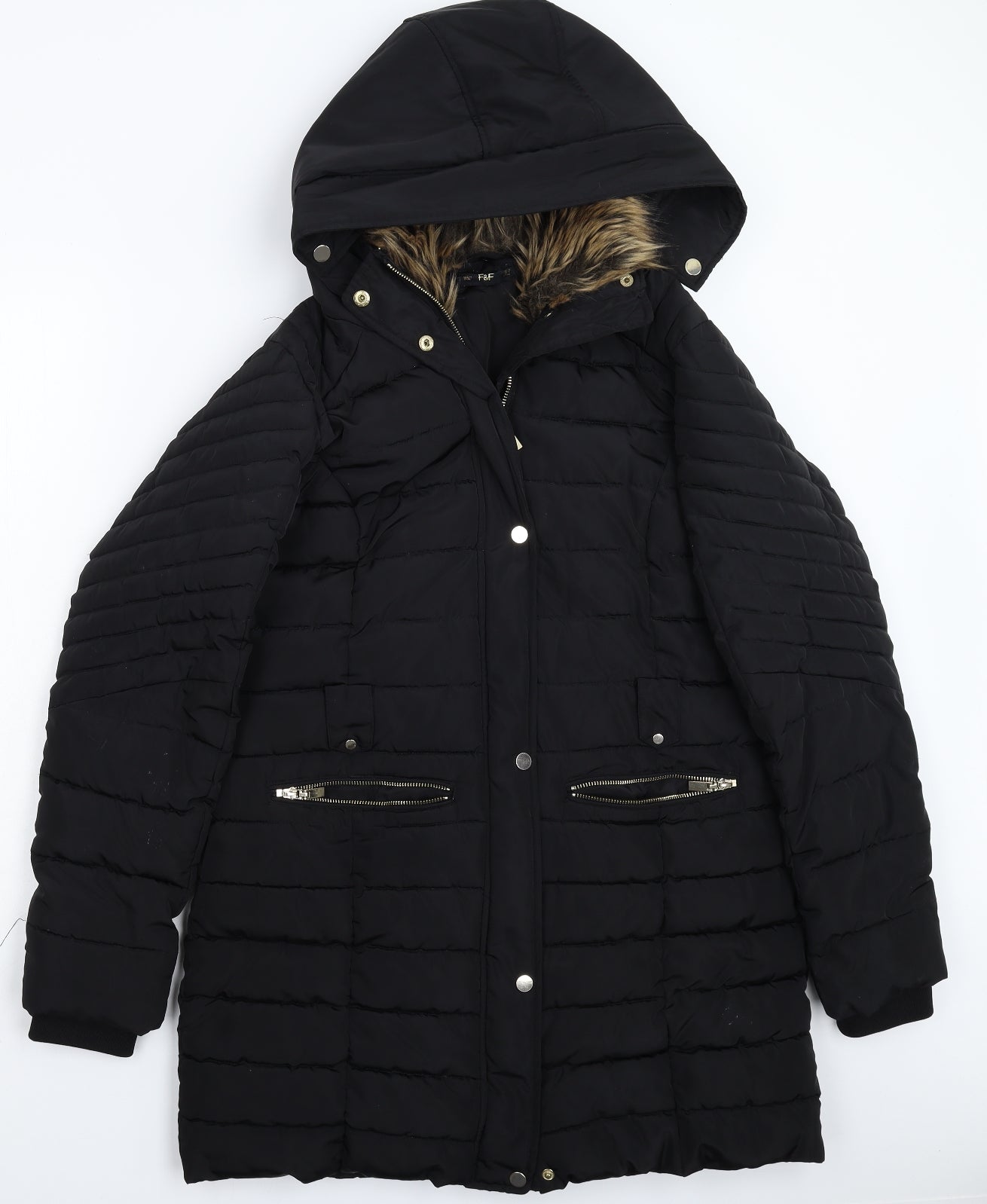 F&F Womens Black   Parka Coat Size 14