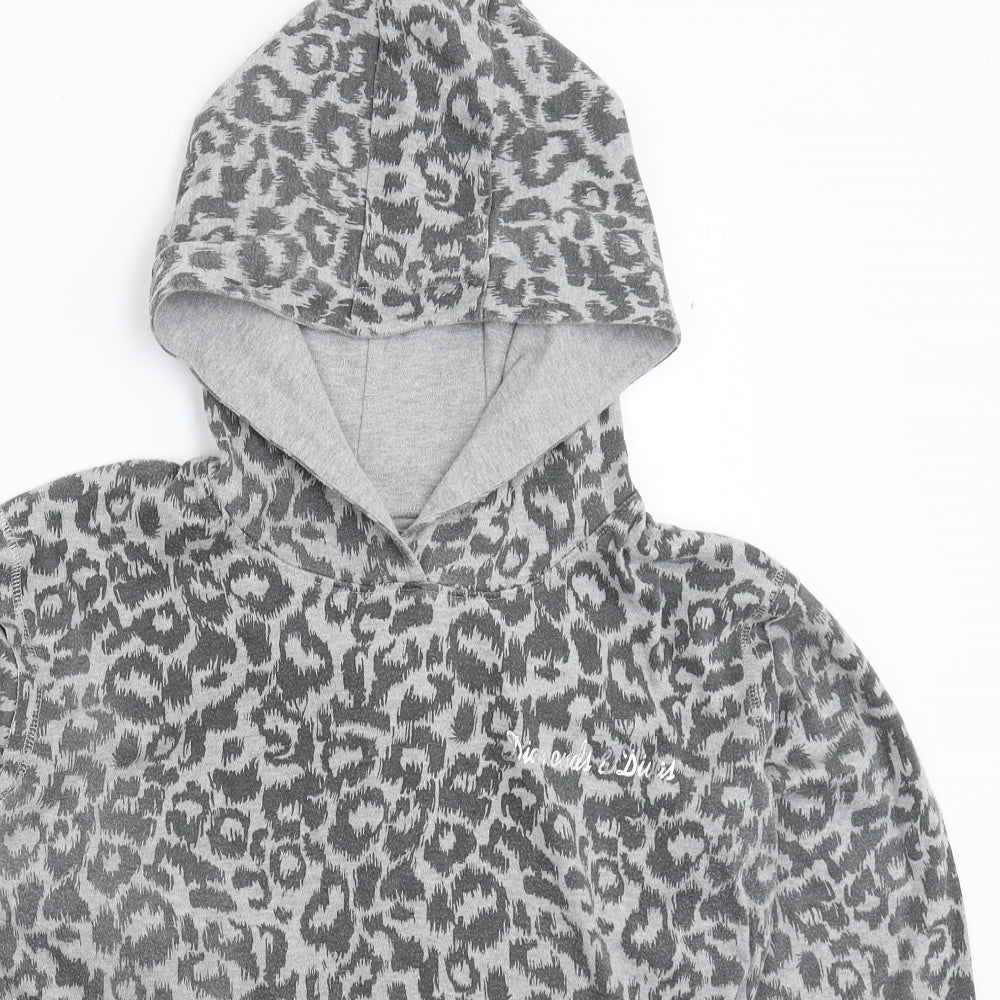 Diamonds & Divas Womens Grey Animal Print  Pullover Hoodie Size 16
