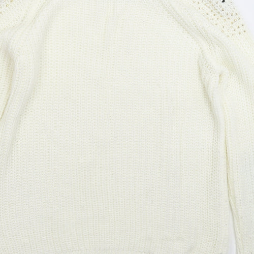 Preworn Womens White  Knit Pullover Jumper Size 12