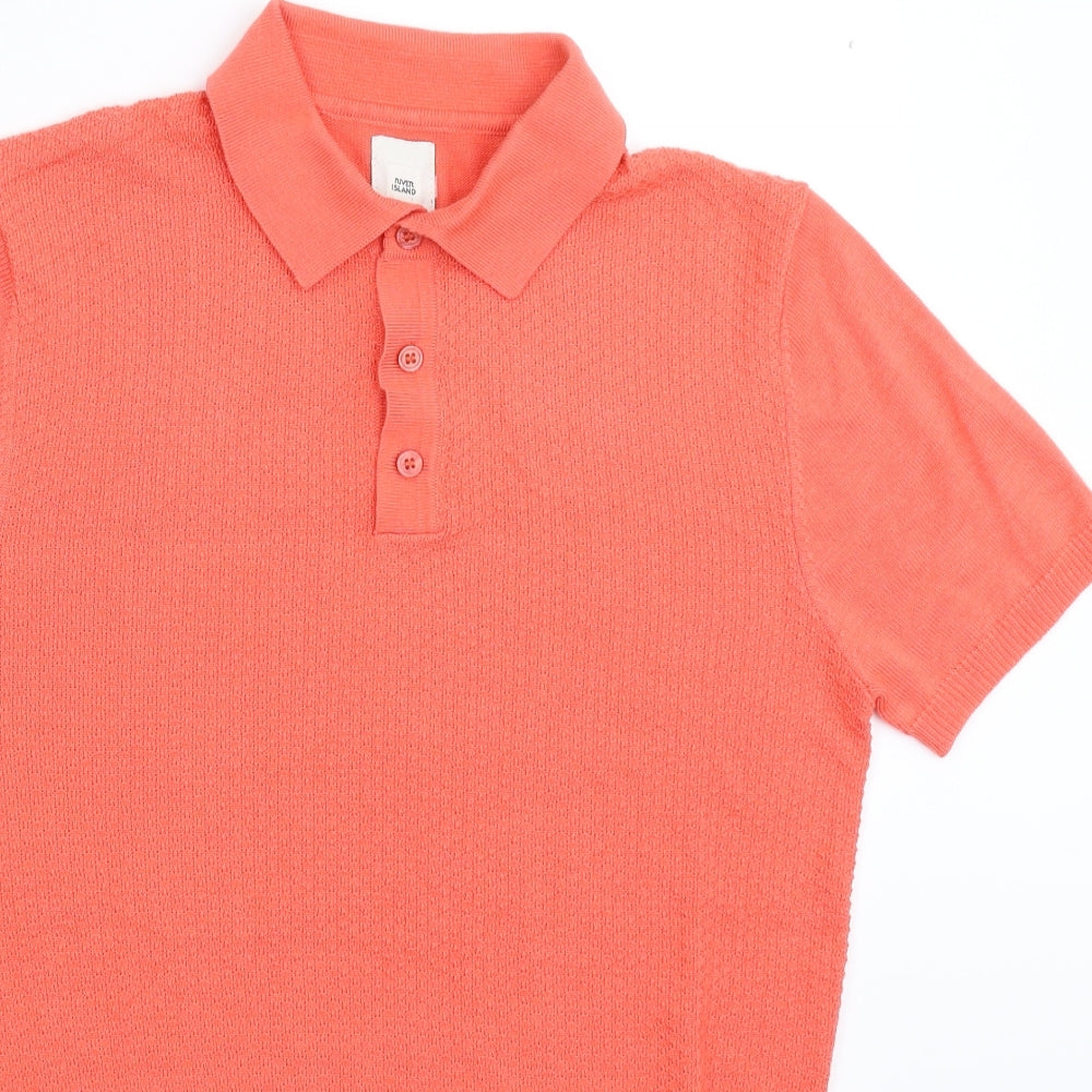 River Island Mens Pink  Knit  Polo Size S