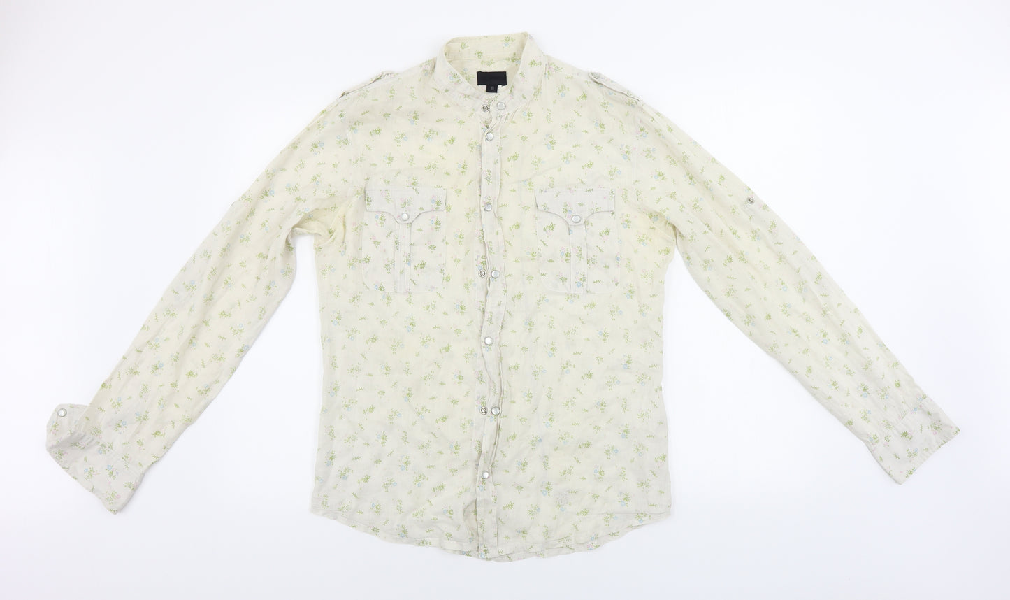 AllSaints  Womens Beige Floral  Basic Button-Up Size S