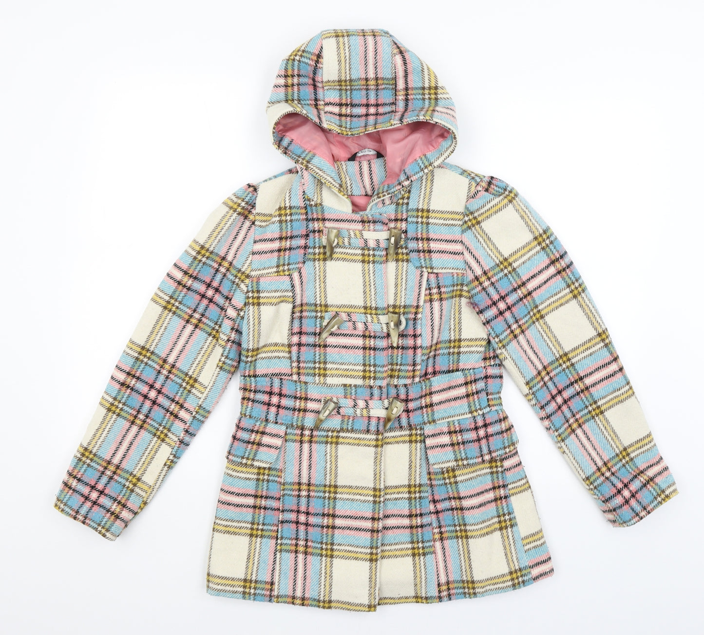 George Girls Ivory Plaid  Overcoat Coat Size 11-12 Years
