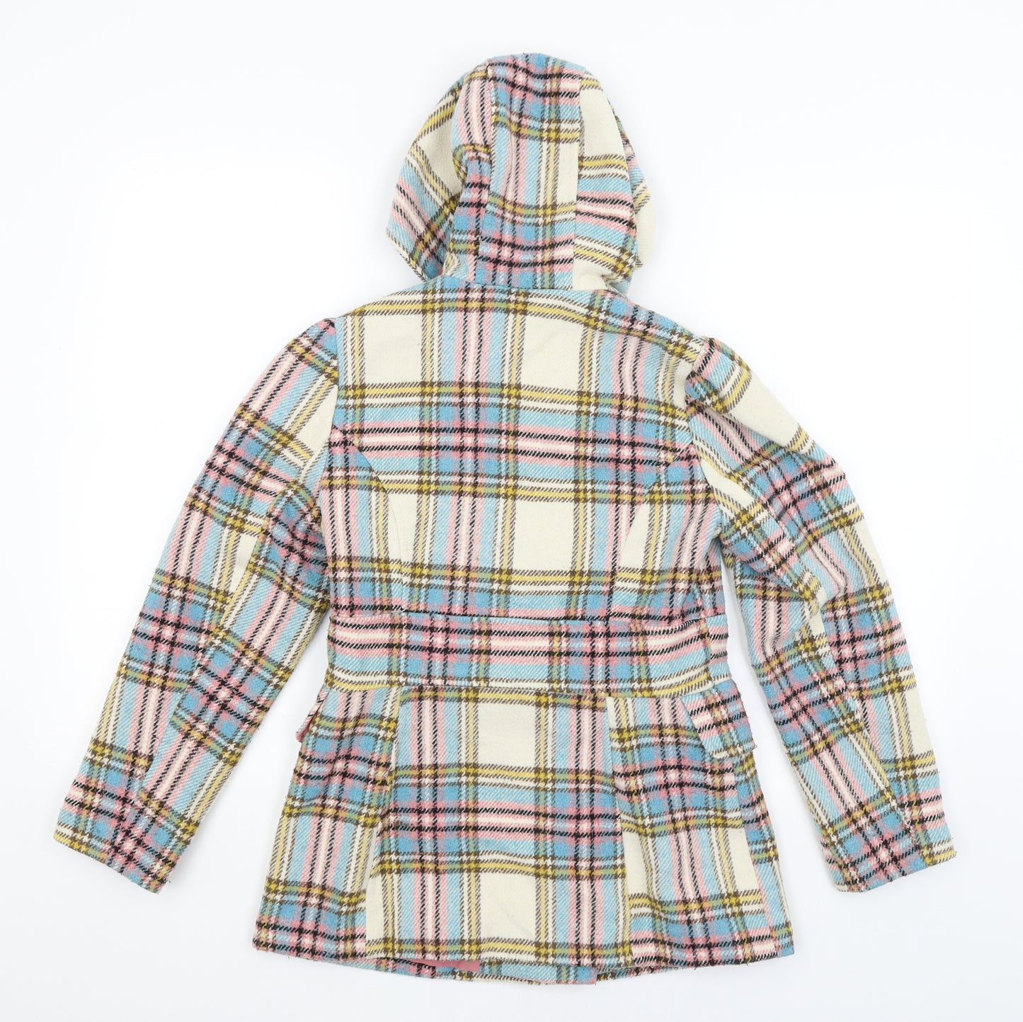 George Girls Ivory Plaid  Overcoat Coat Size 11-12 Years