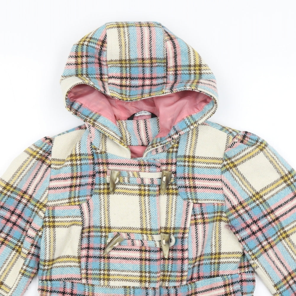 George Girls Ivory Plaid  Overcoat Coat Size 11-12 Years