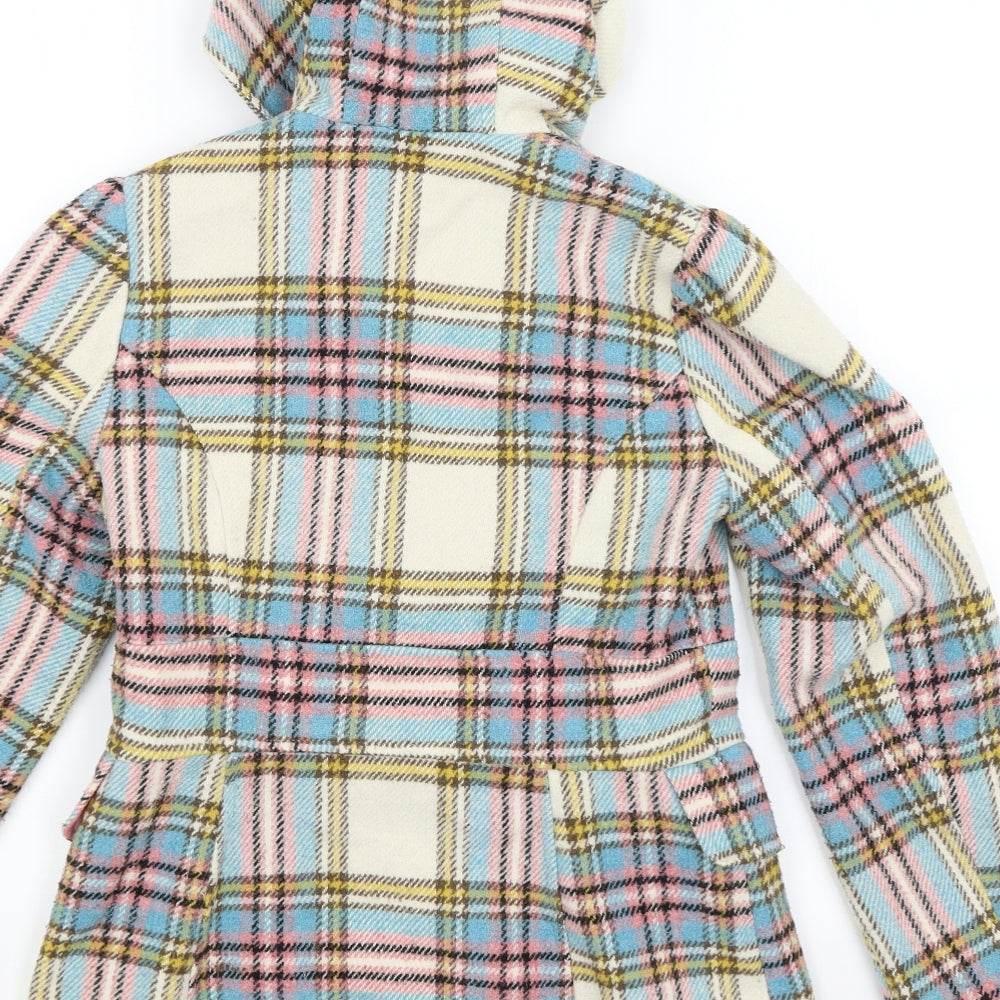 George Girls Ivory Plaid  Overcoat Coat Size 11-12 Years