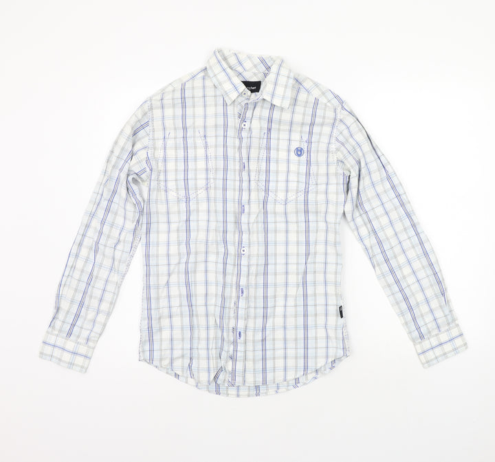 Unsung Hero Mens White Check Button-Up Size S