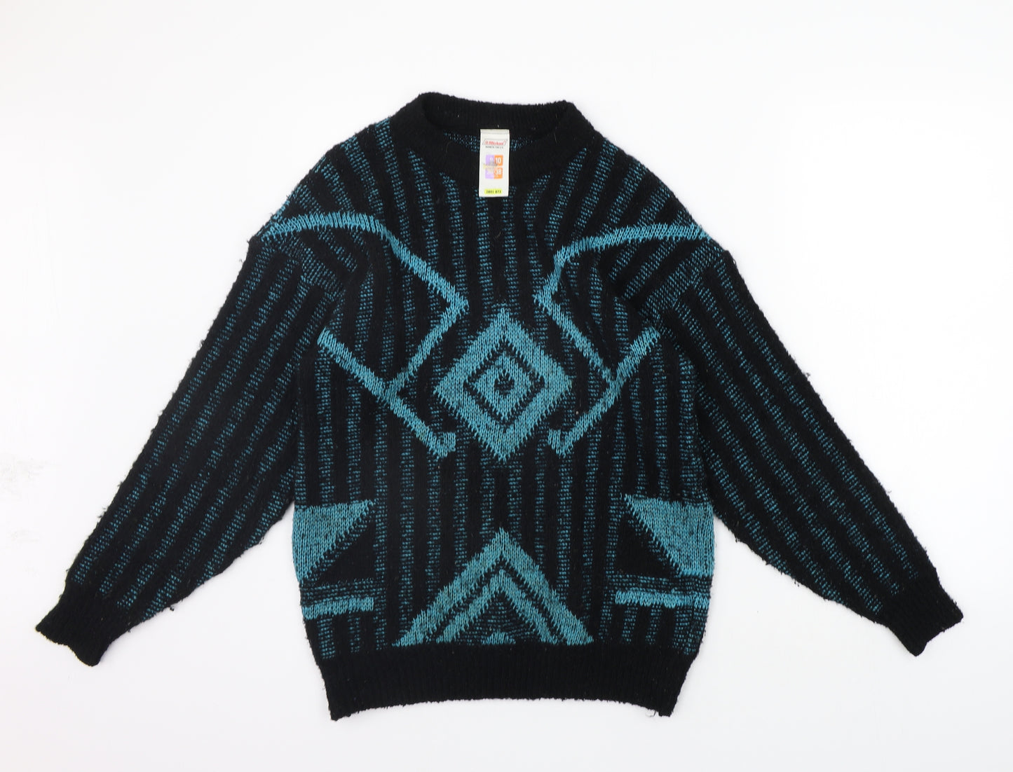 ST MICHAEL Womens Black Geometric  Pullover Jumper Size 8