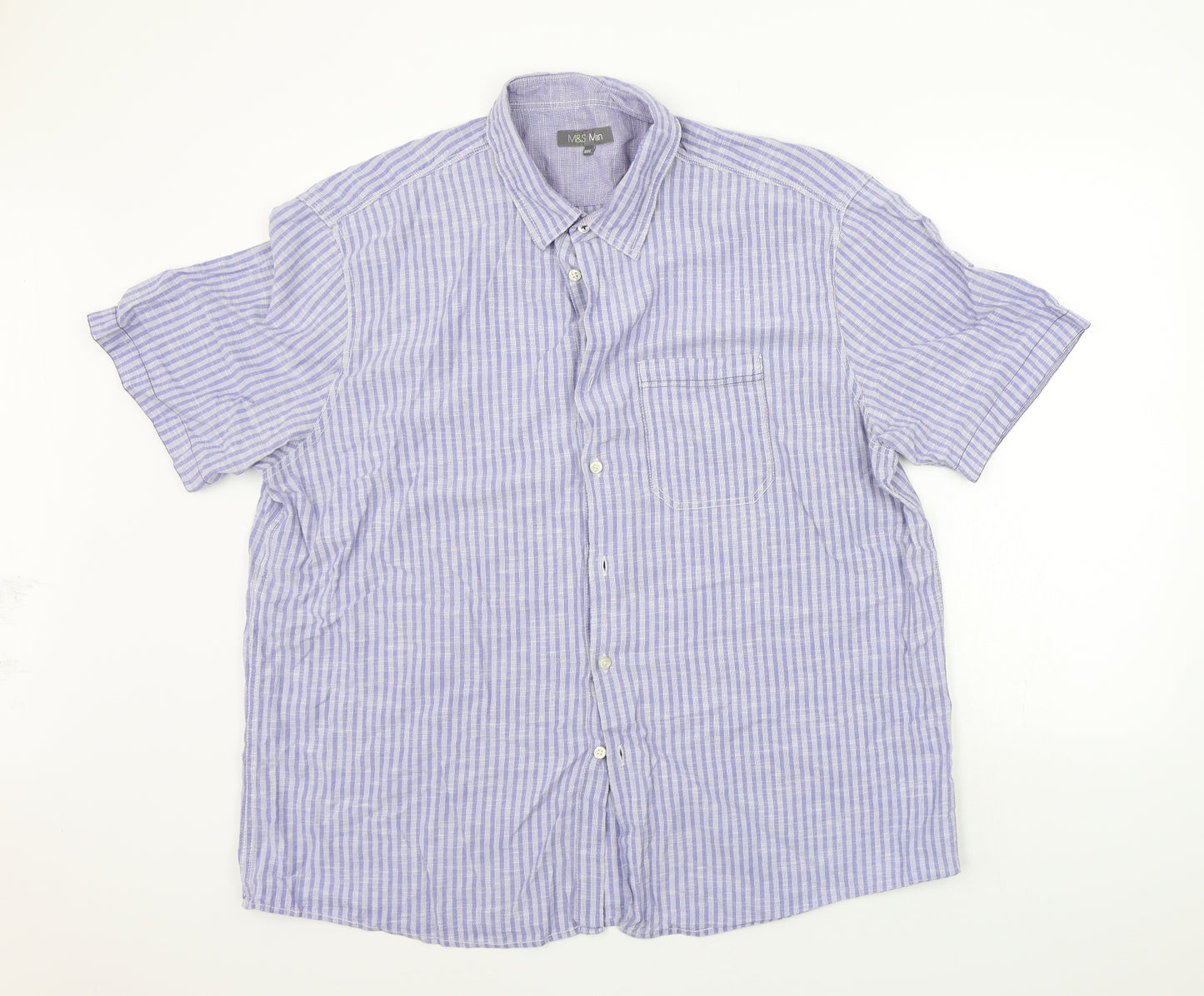 Marks and Spencer Mens Blue Striped   Button-Up Size 3XL