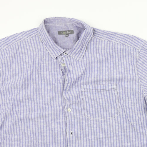 Marks and Spencer Mens Blue Striped   Button-Up Size 3XL