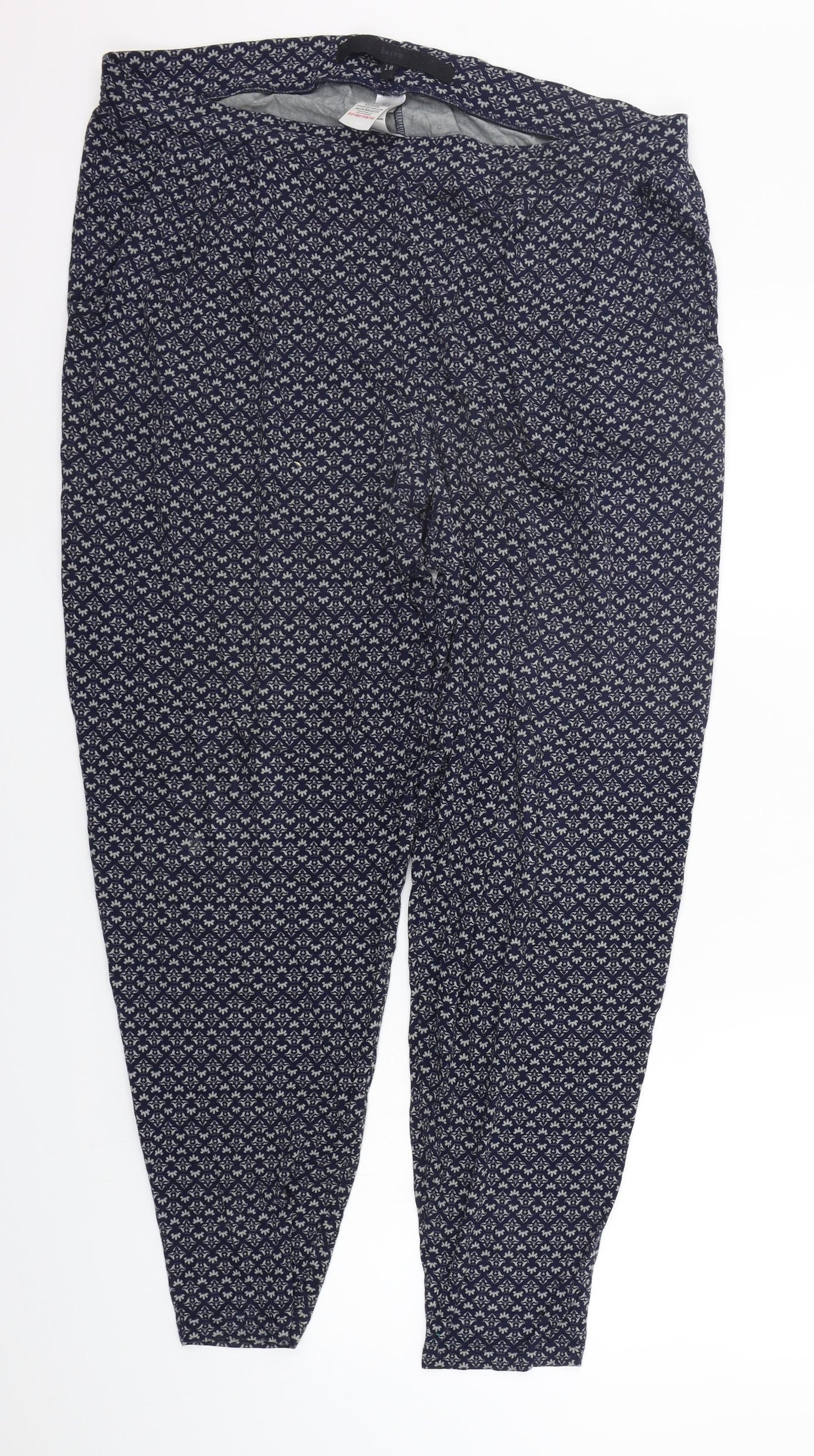 NEXT Womens Blue Geometric  Top Pyjama Pants Size 18  - Elastic Waist Band
