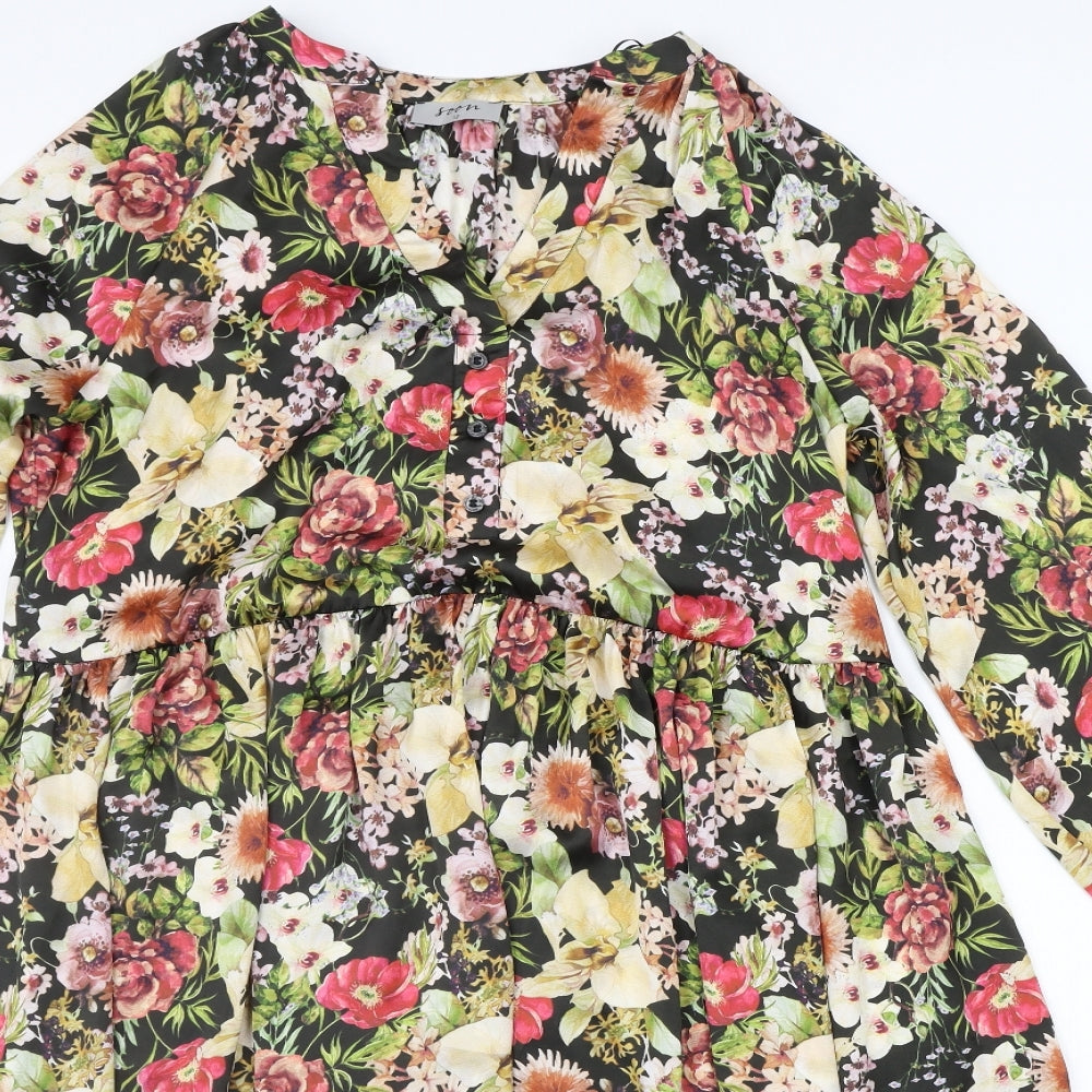Soon Womens Black Floral  A-Line  Size 12