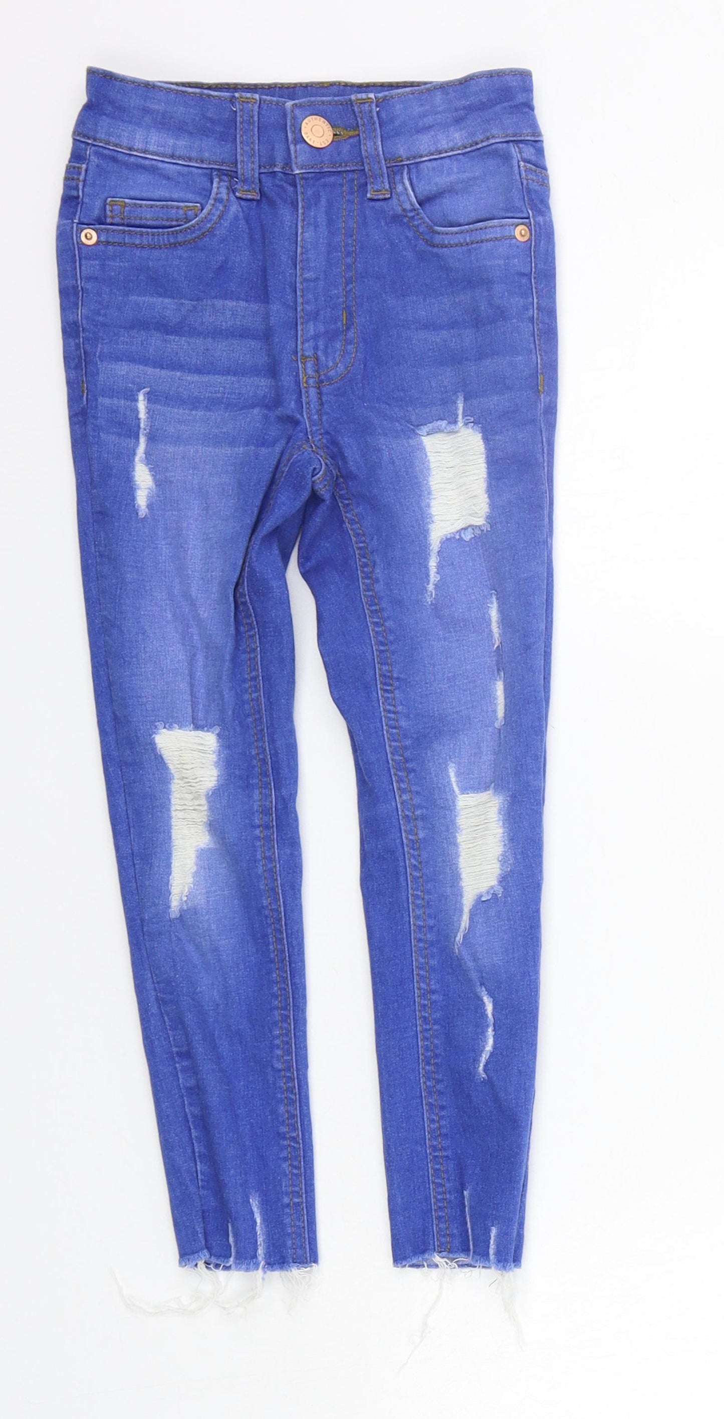 George Girls Blue   Straight Jeans Size 5-6 Years - DISTRESSED