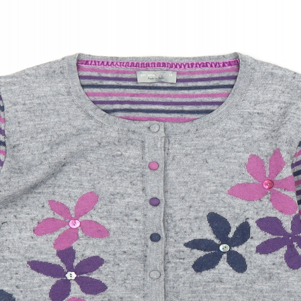 Per Una Womens Grey Floral  Cardigan Jumper Size 14