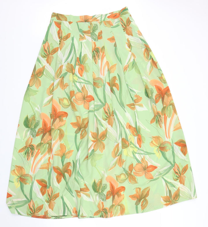 Preworn Womens Green Floral A-Line Skirt Size L