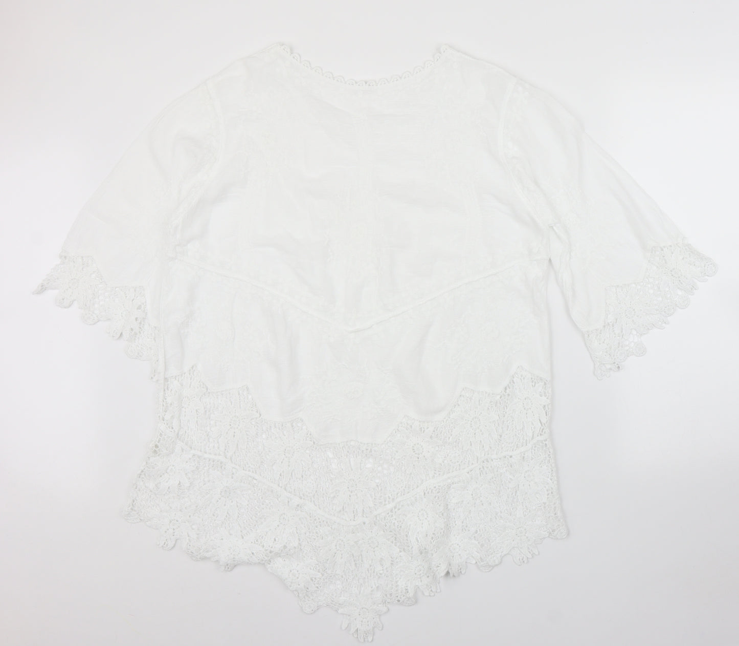 Preworn Womens White Floral  Basic Blouse Size L