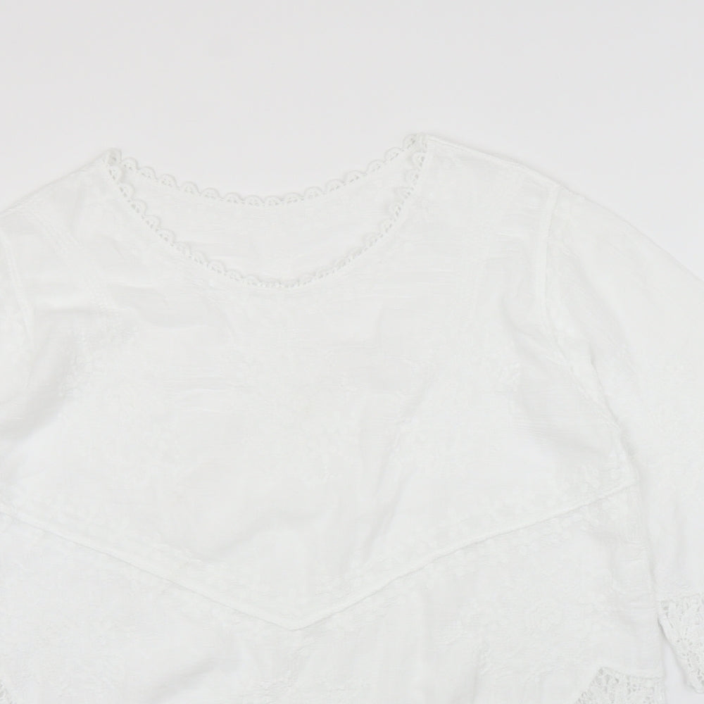 Preworn Womens White Floral  Basic Blouse Size L