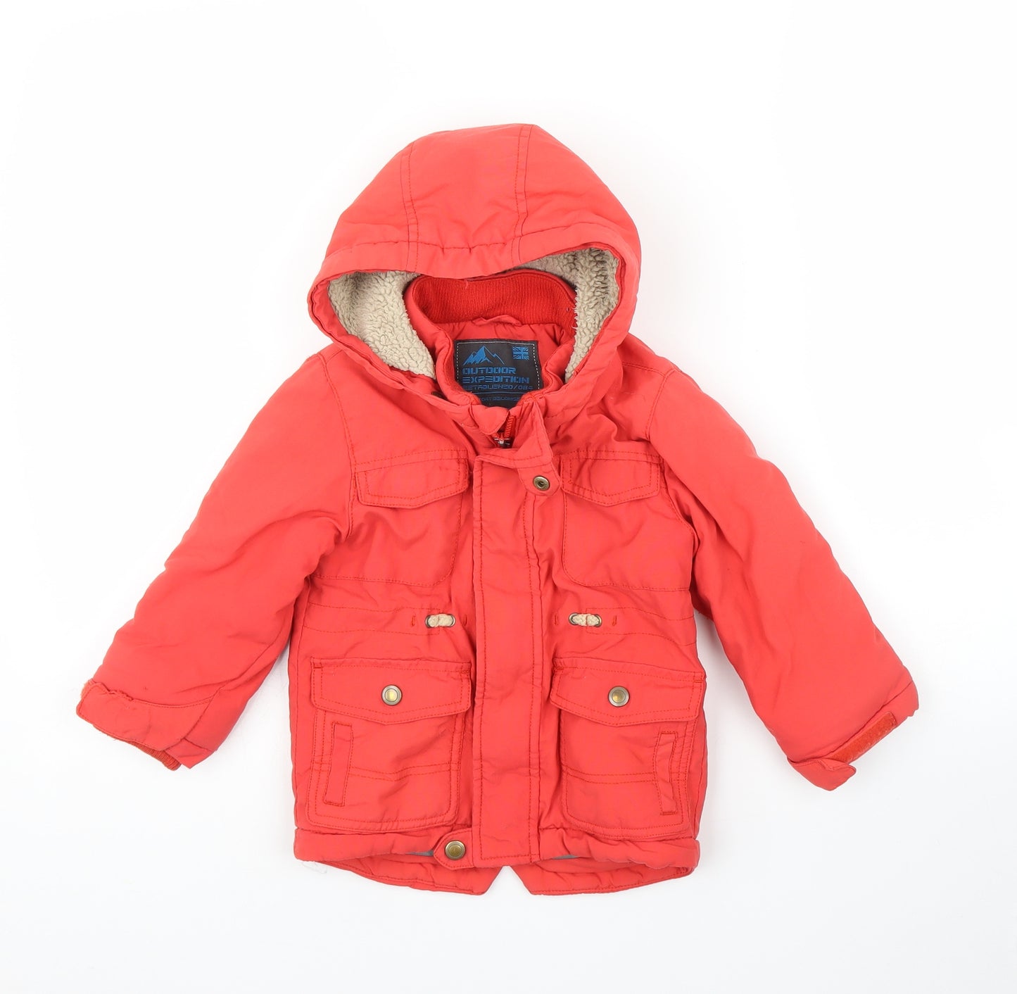 M&S Boys Red   Parka Coat Size 2-3 Years
