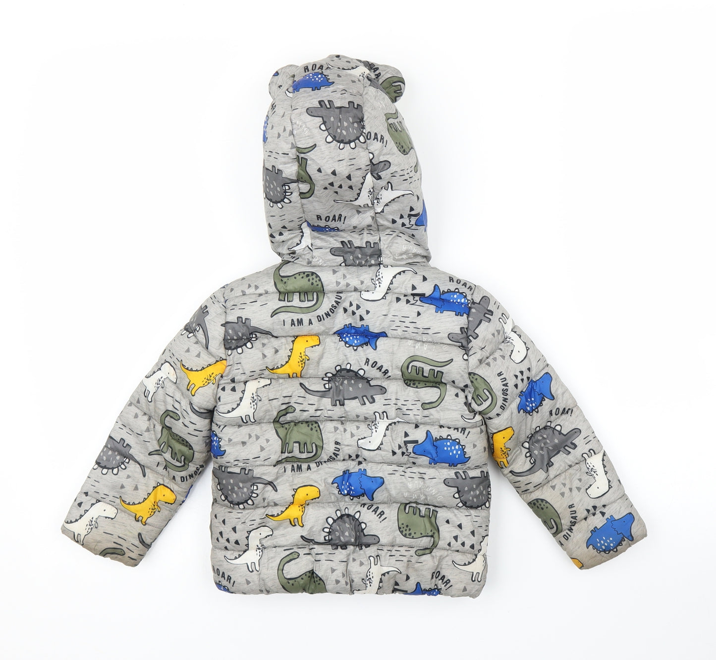 F&F Boys Grey   Puffer Jacket Coat Size 18-24 Months  - Dinsosaur