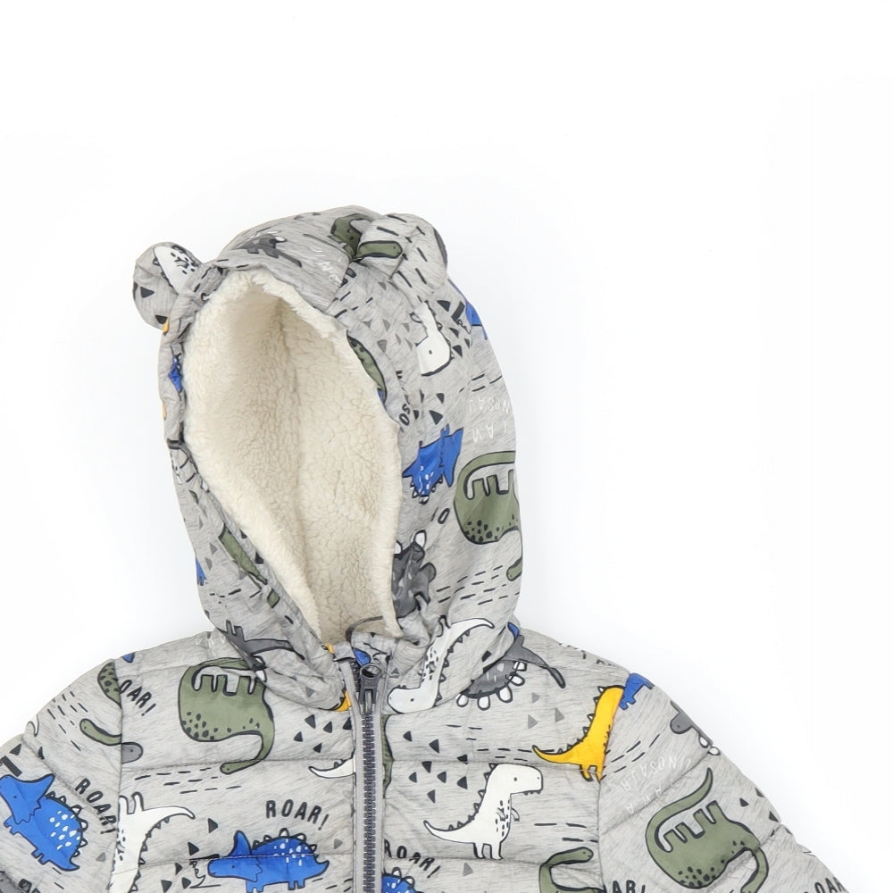 F&F Boys Grey   Puffer Jacket Coat Size 18-24 Months  - Dinsosaur