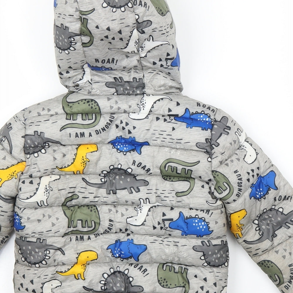 F&F Boys Grey   Puffer Jacket Coat Size 18-24 Months  - Dinsosaur
