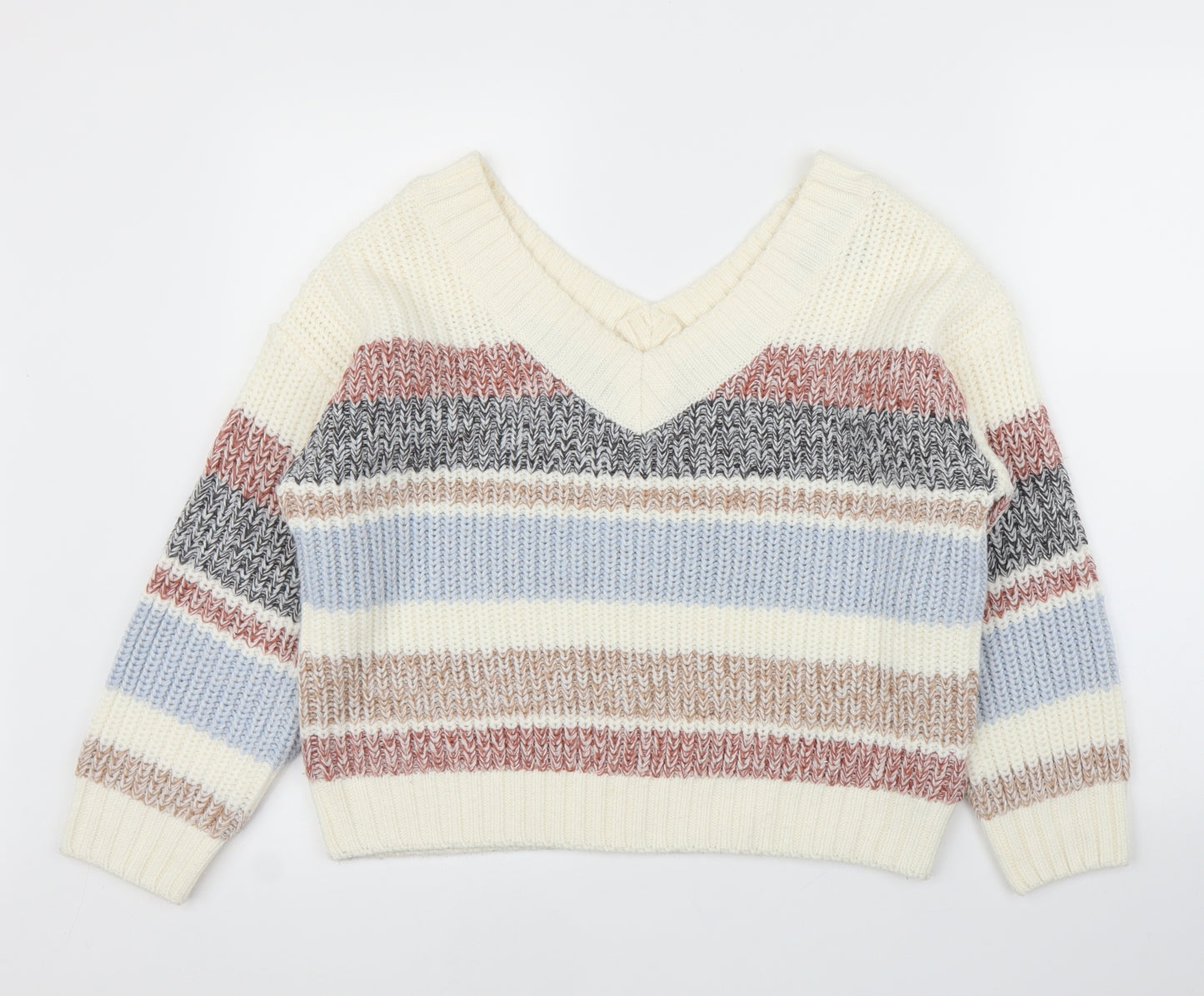 New Look Girls White Striped  Pullover Jumper Size 14 Years