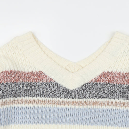 New Look Girls White Striped  Pullover Jumper Size 14 Years