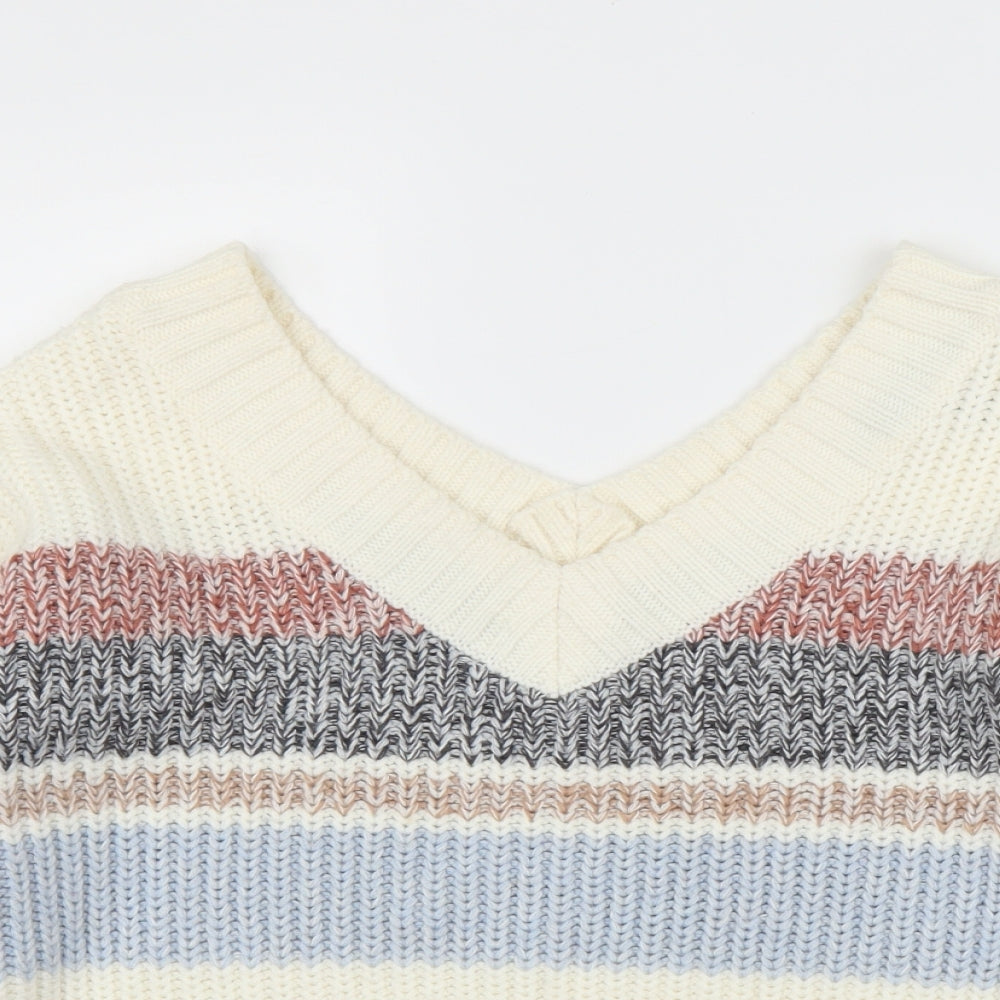 New Look Girls White Striped  Pullover Jumper Size 14 Years