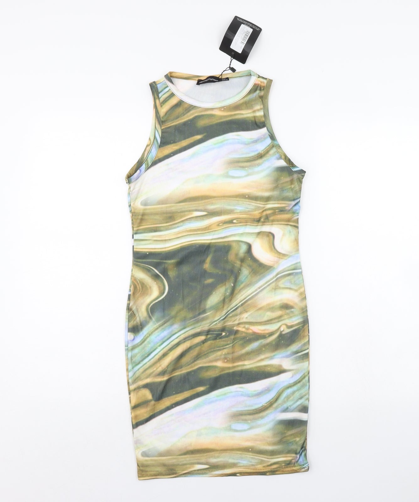 pretty little Thing Womens Green Geometric  Bodycon  Size 8