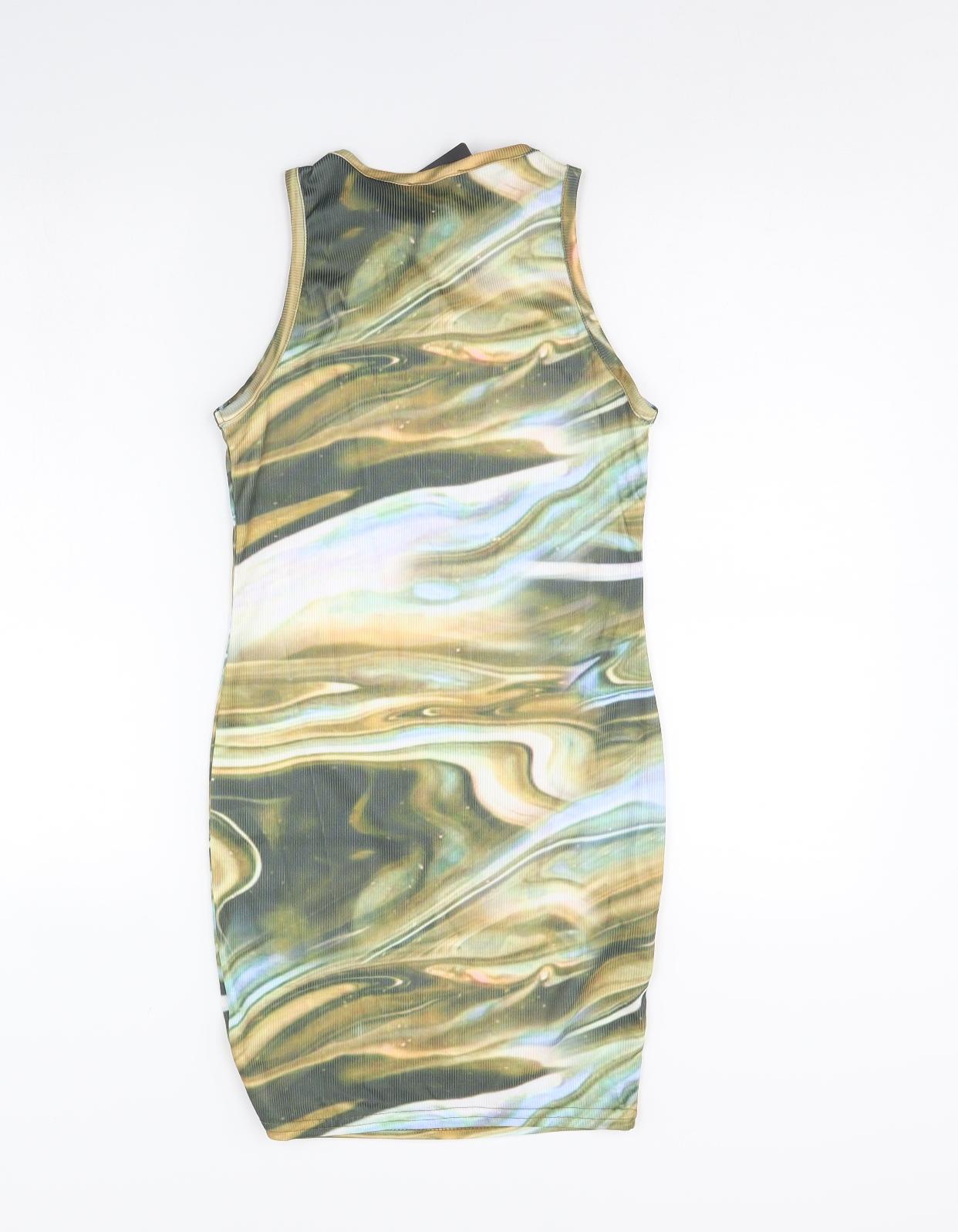 pretty little Thing Womens Green Geometric  Bodycon  Size 8