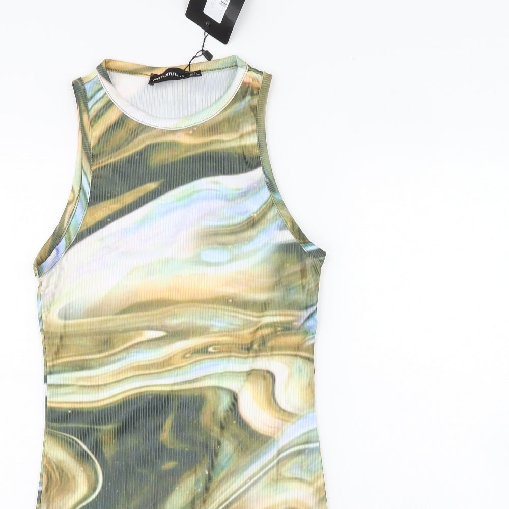pretty little Thing Womens Green Geometric  Bodycon  Size 8