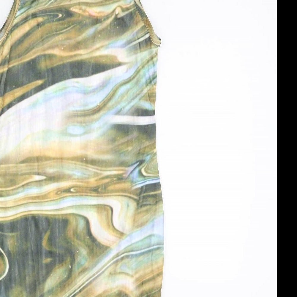 pretty little Thing Womens Green Geometric  Bodycon  Size 8