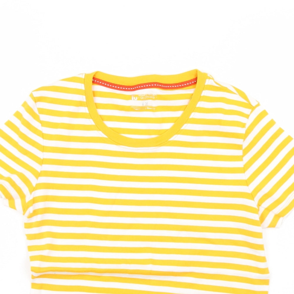 TU Womens Yellow Striped  Basic T-Shirt Size 12