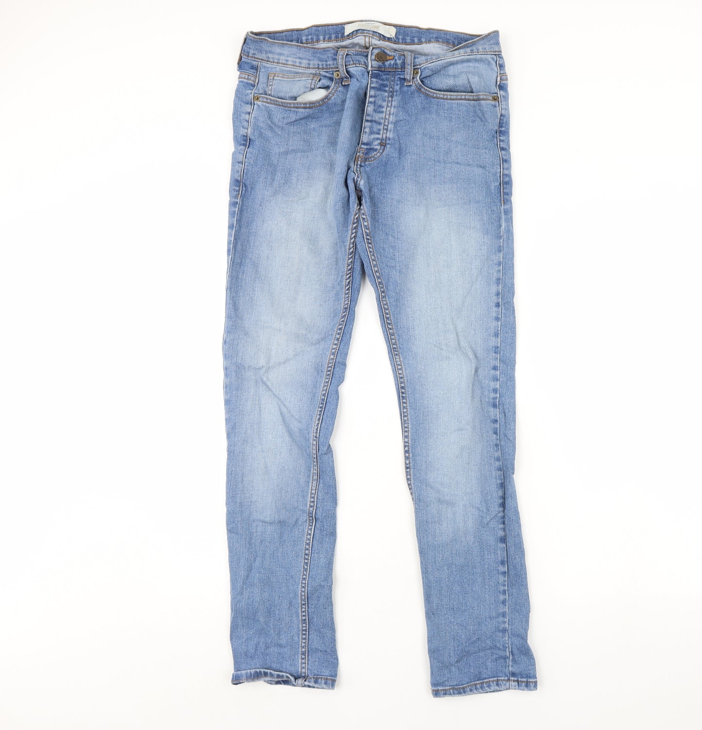 Topman Mens Blue  Denim Straight Jeans Size 32 in L30 in