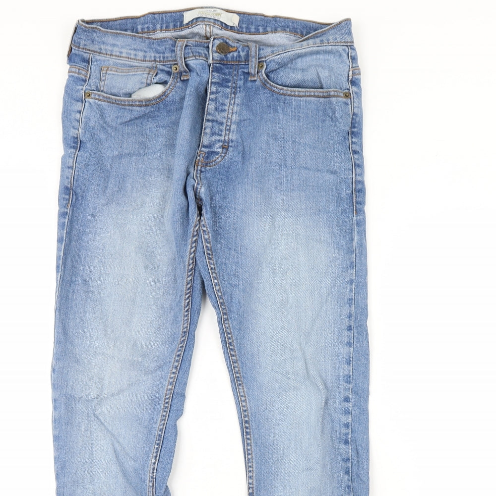 Topman Mens Blue  Denim Straight Jeans Size 32 in L30 in