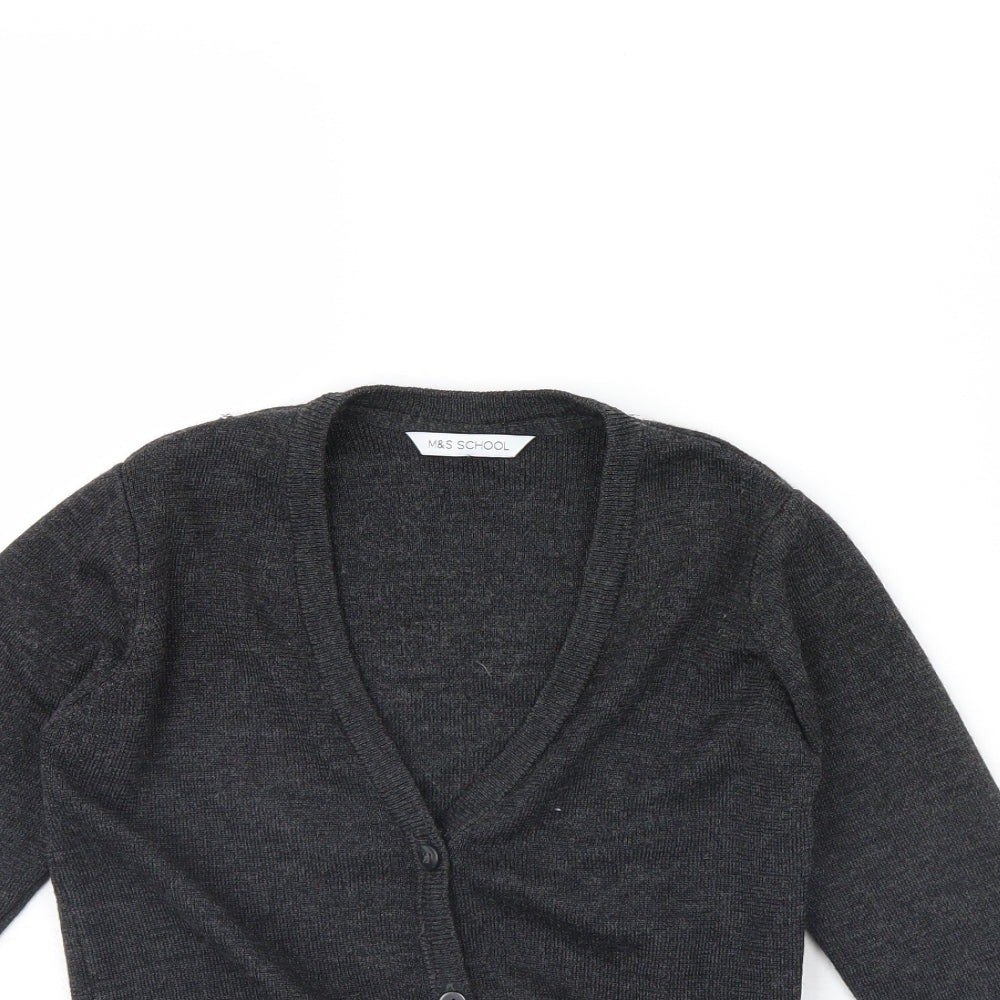 M&S Girls Grey   Cardigan Jumper Size 6 Years  - School