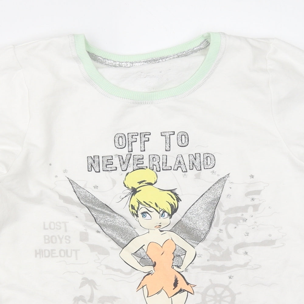 Primark Womens White Solid  Top Pyjama Top Size 2XS  - tinkerbell