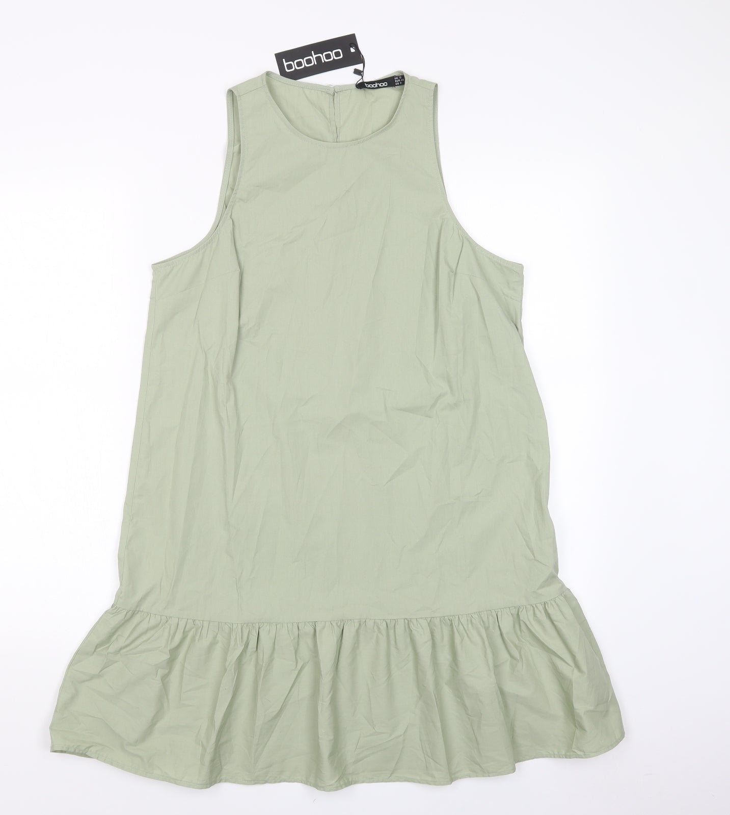 Boohoo Womens Green   A-Line  Size 12  - frill hem shift dress