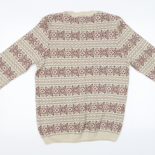 Topman Mens Beige Geometric Knit Pullover Sweatshirt Size S