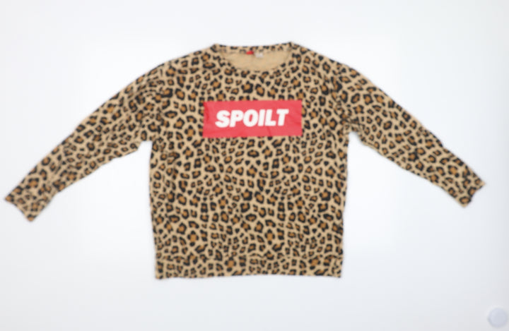 H&M Womens Brown Animal Print  Pullover Sweatshirt Size M