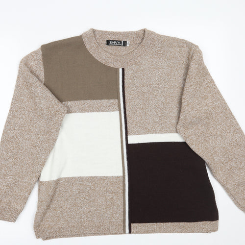 Envy Womens Beige Striped  Pullover Jumper Size M