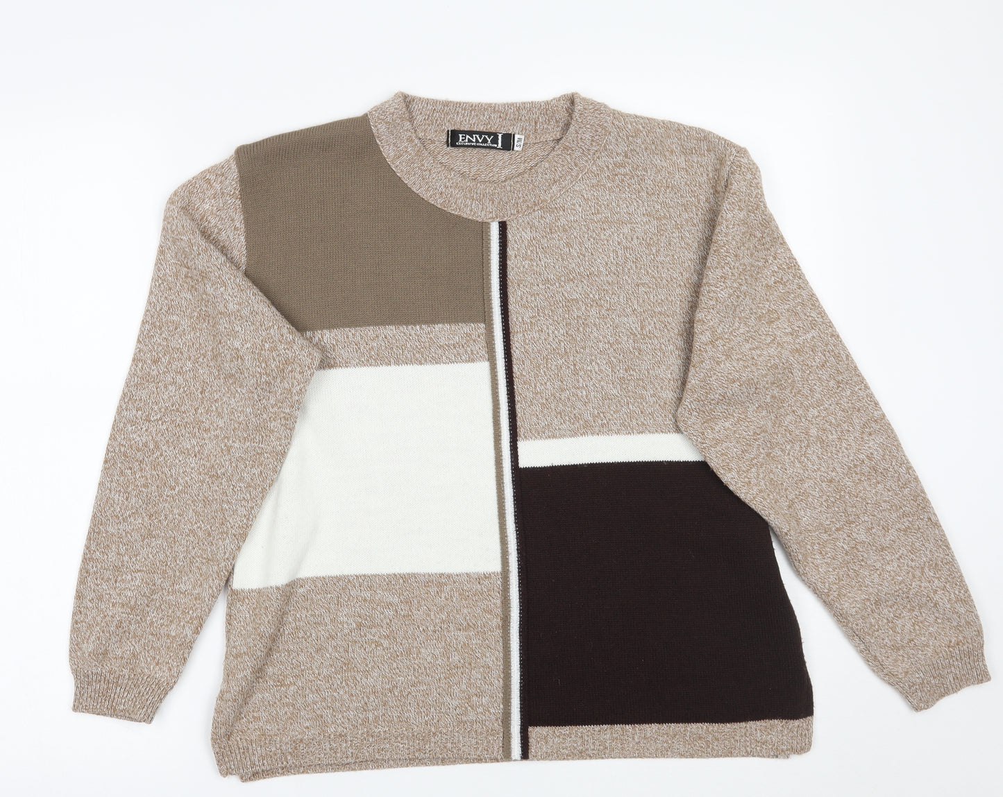 Envy Womens Beige Striped  Pullover Jumper Size M