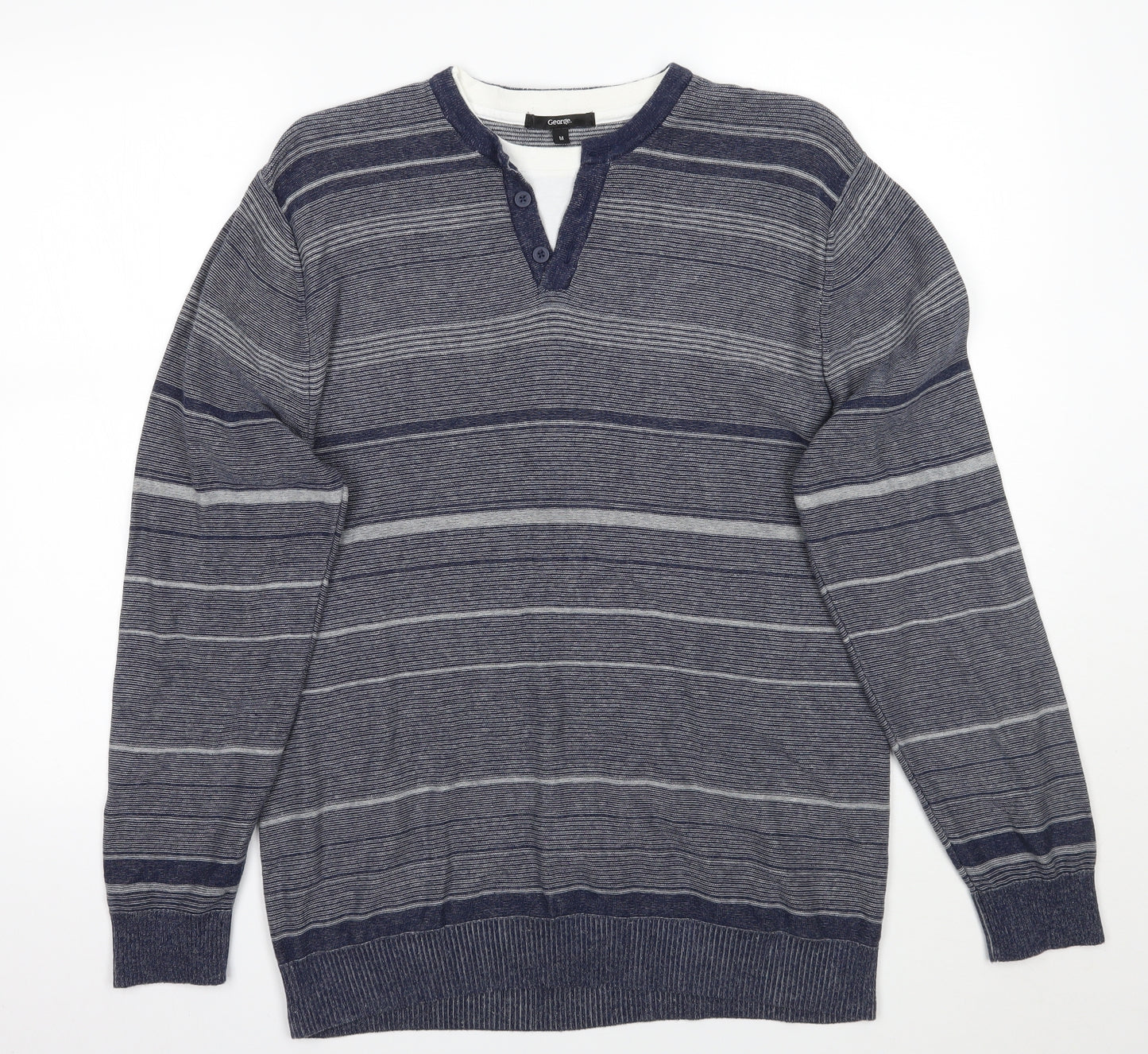 George Mens Blue Striped  Pullover Jumper Size M