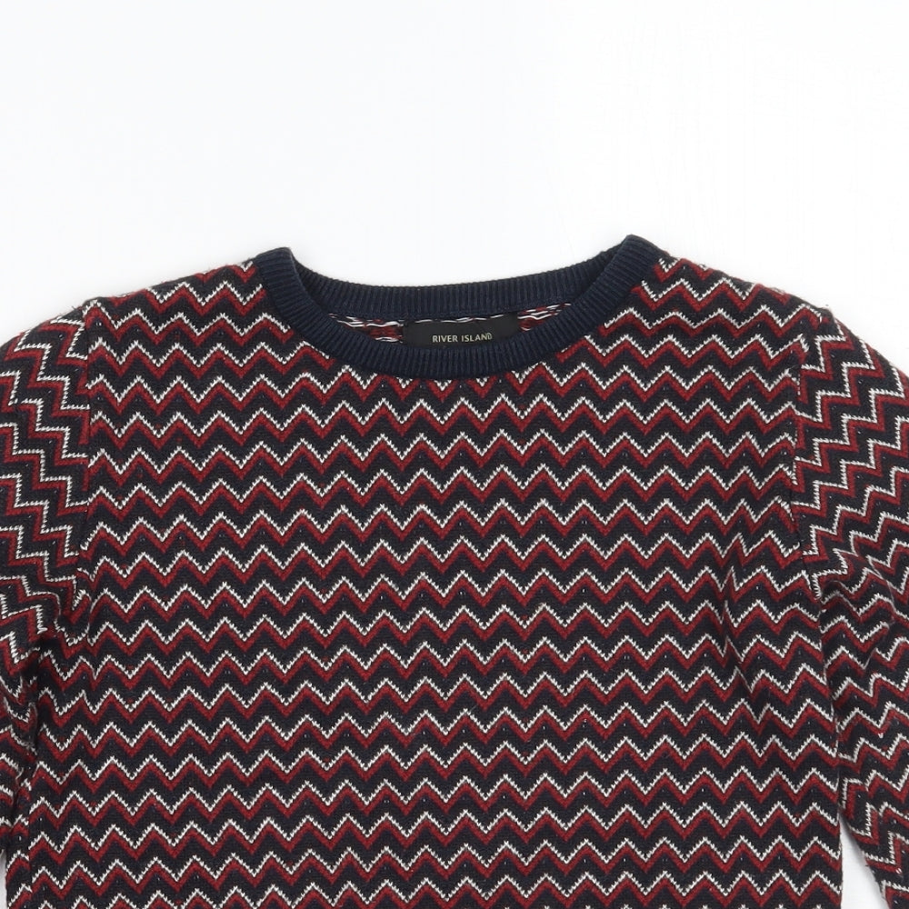 River Island Boys Blue Geometric  Pullover Jumper Size 5-6 Years