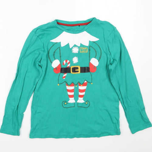 George Girls Green   Basic T-Shirt Size 9-10 Years  - Christmas