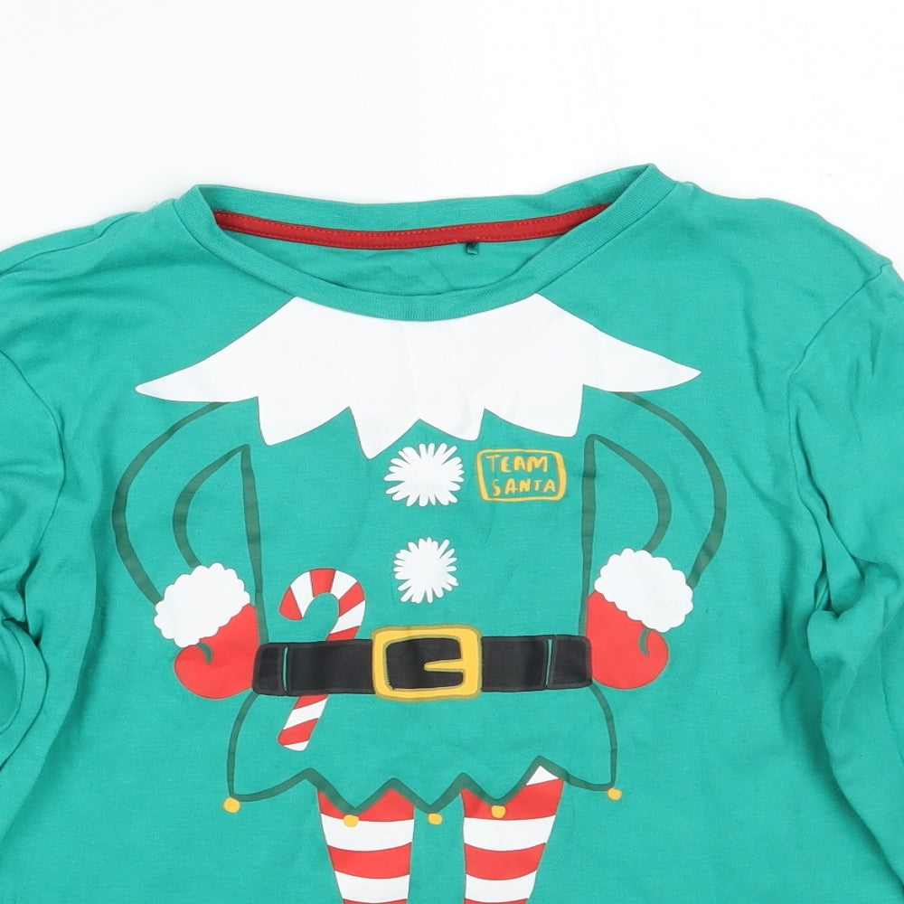 George Girls Green   Basic T-Shirt Size 9-10 Years  - Christmas
