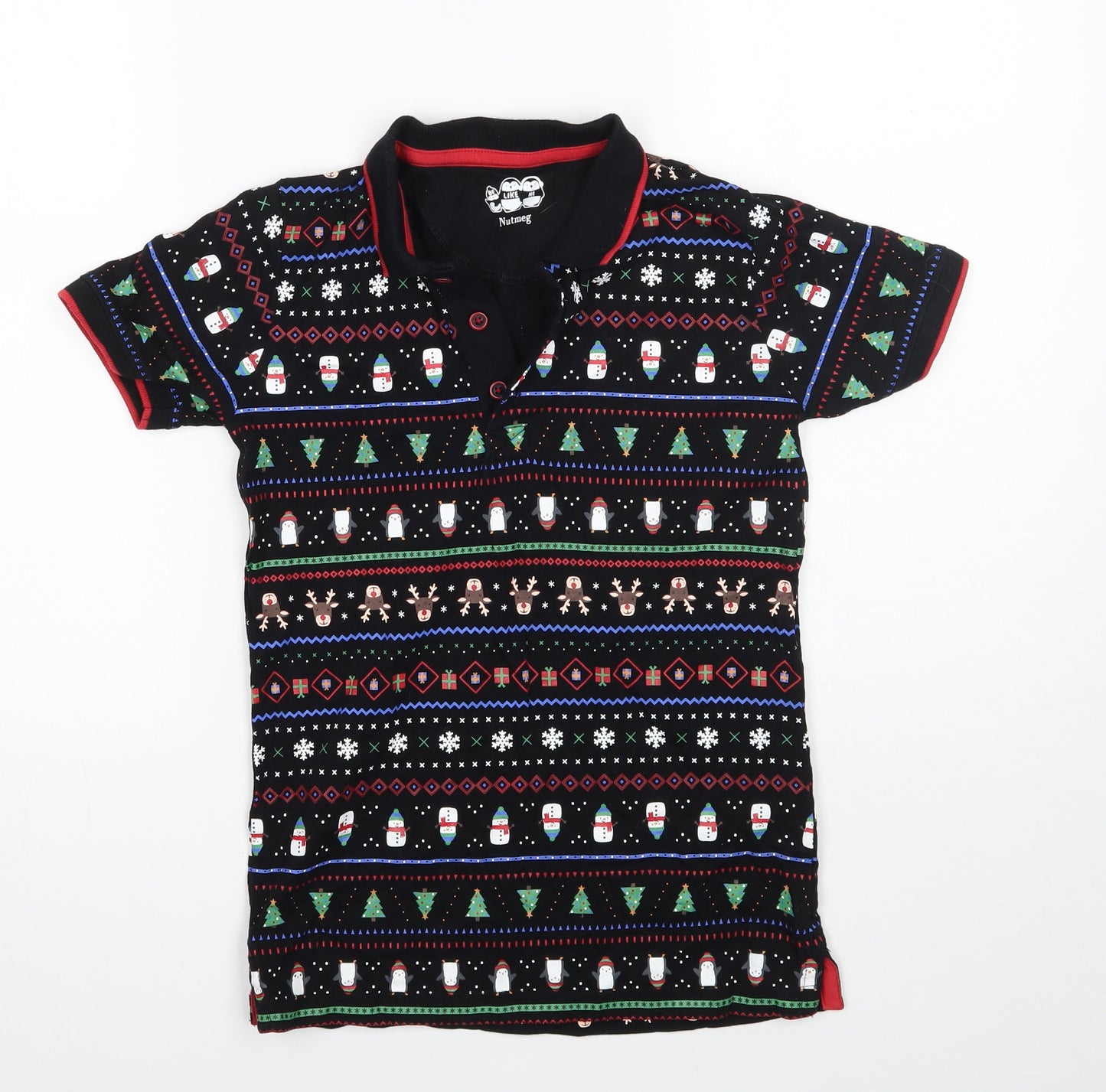 Nutmeg Boys Black Geometric  Basic Polo Size 10-11 Years  - Christmas