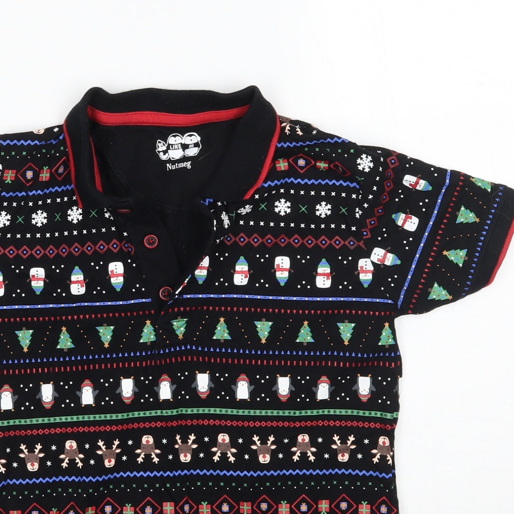 Nutmeg Boys Black Geometric  Basic Polo Size 10-11 Years  - Christmas