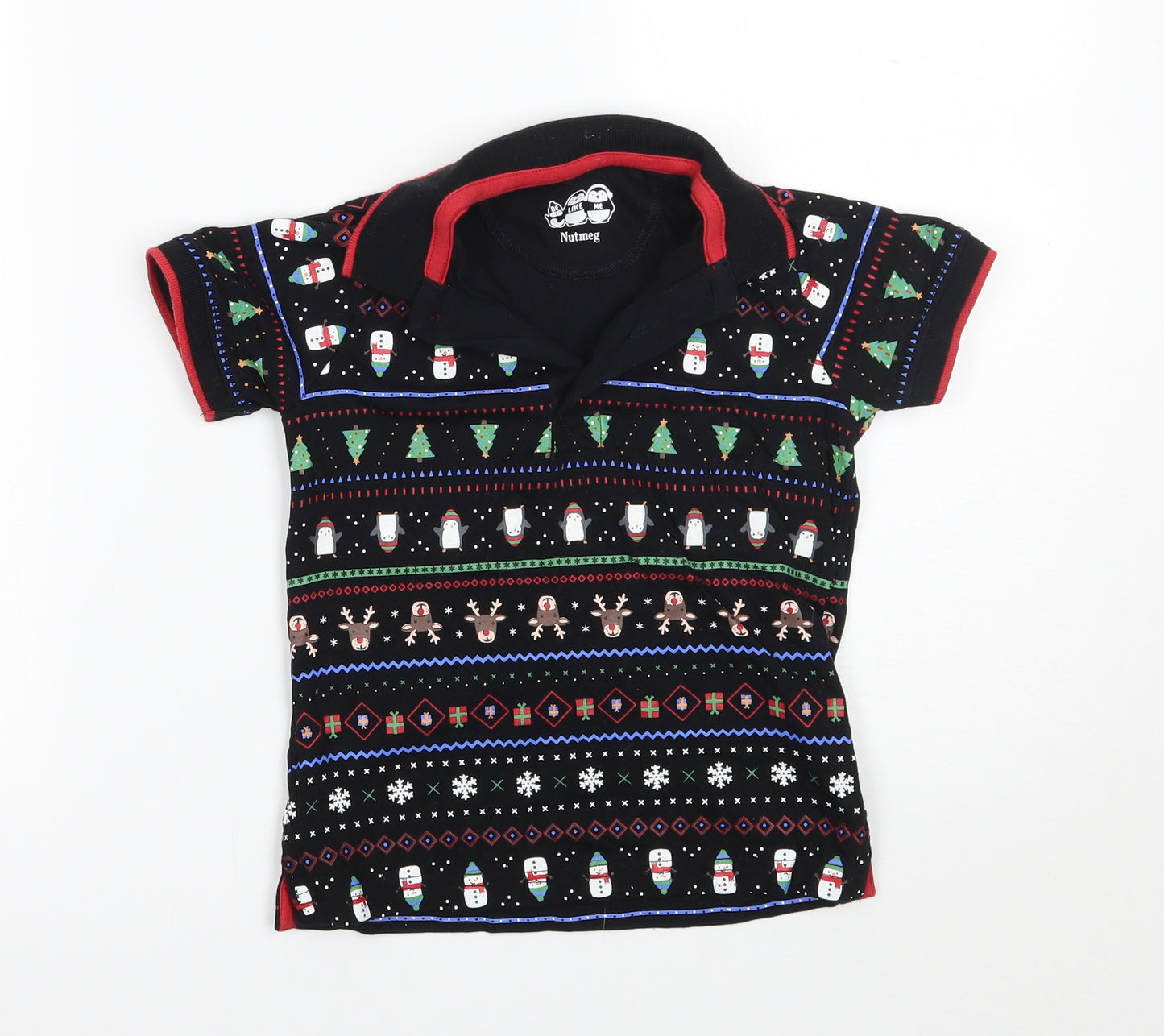 Nutmeg Boys Black Geometric  Basic Polo Size 4-5 Years  - Christmas