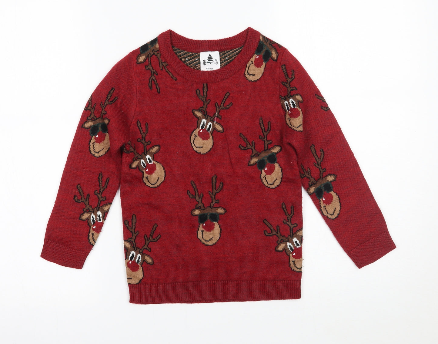George Boys Red   Pullover Jumper Size 5-6 Years  - Christmas